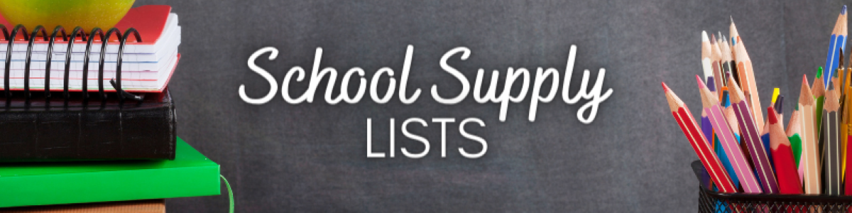 School Supply Lists banner with books and pencils